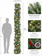 9ft Flocked Pre-Lit Artificial Christmas Garland with Lights - Image 2