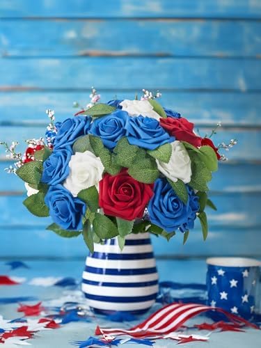 InnoGear Fake Roses 50 Pcs Royal Blue Flowers Artificial Faux Foam Floral - Image 2