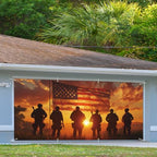 13x6 ft Patriotic Silhouette Garage Door Banner - Saluting Figures with American Flag Backdrop, Hanging Garage Decorations - for Memorial Day Veterans Day Tribute, Military Honor Outdoor Wall Sign - Image 6
