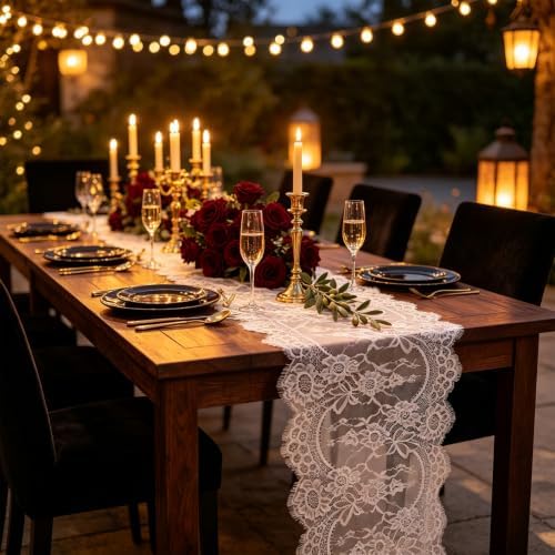 Pardecor Lace Table Runner 12x120 Inch, 10 Pack White for Wedding Party by Pardecor