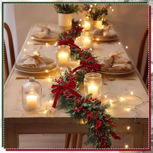Riceshoot 6ft Red Berry Bow Christmas Garland for Mantel Fireplace - Image 4