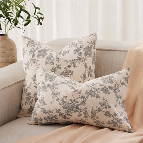 2 Pack French Floral Throw Pillow Covers 24x24in, Black/Cream - Image 4