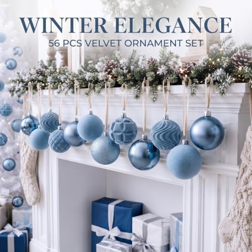 Hollowfly Blue 56 Pcs Velvet Christmas Balls Ornaments Set - Image 2
