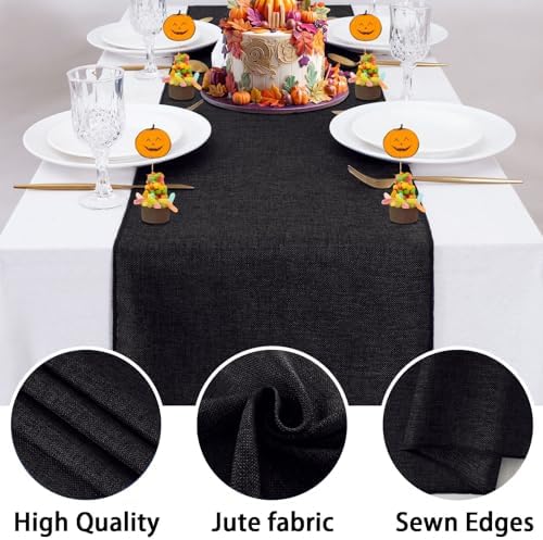 6 Pack Black Burlap Table Runners Jute Table Linens 13x84 inch - Image 2