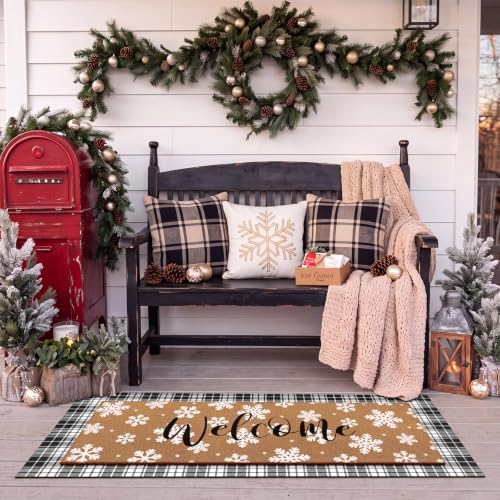 Tinideya 2 Pcs Large Winter Layered Doormat Snowflake Front Door Mat - Image 6