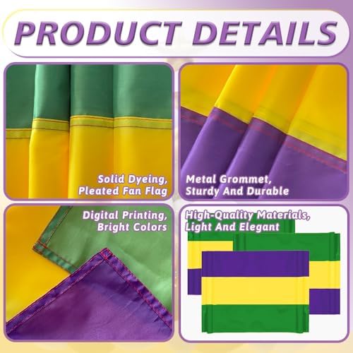3Pack Mardi Gras Bunting 2x20Ft Large Carnival Bunting Banner Purple, Green, Gold Stripe for Mardi Gras, Lent, Easter, Home Decor Outside Garden Fence New Orleans Themed Party Décor Indoor Outdoor - Image 4