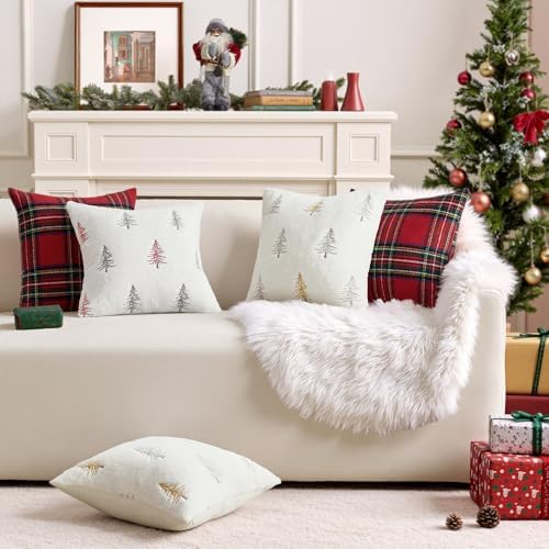 MIULEE Christmas Decorative Faux Fur Pillow Covers 20x20 Inch White Gold - Image 2