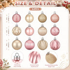 Lunmon 64 Pcs Blush Pink Champagne Gold Christmas Ornaments Xmas Bulbs - Image 3