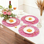 IcosaMro Round Woven Placemats Set of 12 for Dining Table, 15 Inches Paper Boho Decorative Circle Place Mats for Wedding Christmas Thanksgiving Day Holiday Dinner (Rosy) - Image 3