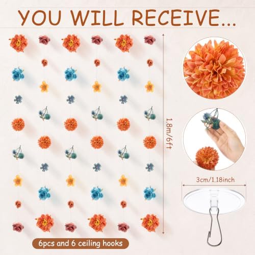 6 Pcs 35.4ft Fall Artificial Flower Garlands with Hooks, Dusty Blue Burnt Orange Hanging Flower Vines for Wedding Arch Table Thanksgiving Home Decor - Image 2