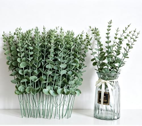 130PC Faux Eucalyptus Stems Silver Dollar Eucalyptus Stems Wedding Decor by VOELIGT