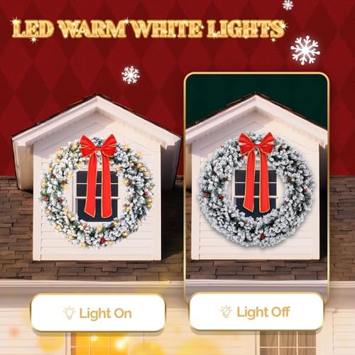 VINGLI 60" Extra Large LED Christmas Wreath with 220 Warm White Lights - Image 6