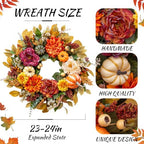 Fall Wreaths for Front Door Outside 24 Inch,Rustic Harvest Autumn Wreath - Image 2