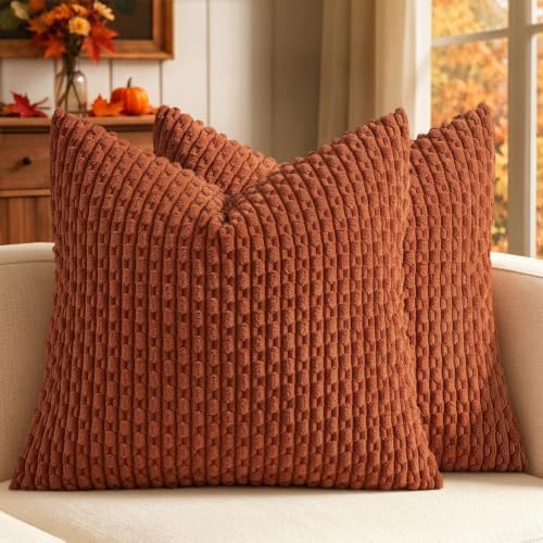 MIULEE Fall Decorative Throw Pillow Covers 26x26 Rust Textured Corduroy by MIULEE