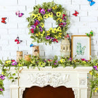 Hotop 2 Pcs Spring Summer Door Wreath for Front Door 22'' Artificial Yellow Purple Pansy Floral Wreath with Butterfly Green Eucalyptus Leaves for Indoor Outdoor Home Wedding Farmhouse Window Decor - Image 6