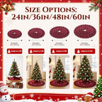 Velvet Christmas Tree Skirt, 60 Inches Ruffled Glitter Tree Skirt, Burgundy - Image 3