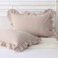 Silnuo Taupe/White Gingham Plaid Ruffled Pillow Covers King Size Set of 2 by Silnuo