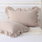 Silnuo Taupe/White Gingham Plaid Ruffled Pillow Covers King Size Set of 2 by Silnuo