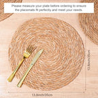 13.8'' Round Woven Placemats Set of 12, Boho Rattan Chargers for Dinner Plates, Rustic Wicker Place Mats, Straw Braided Table Placemats, for Dining Table, Wedding, Farmhouse, Outdoor and Christmas - Image 2