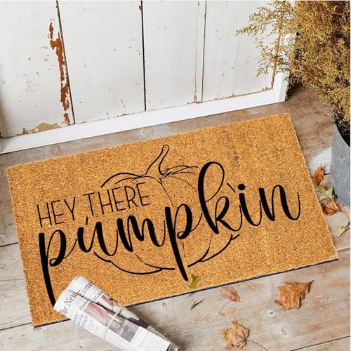 euoloar Outdoor Fall Coco Coir Door Mat Pumpkin Welcome Rugs with Heavy Duty Backing, Hey There Pumpkin Door Mat Non-Slip Farmhouse Floor Mats for Thanksgiving, Front Door, Fall Decor, Porch - Image 5