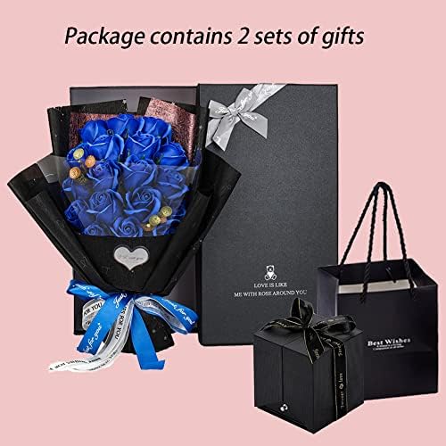EIGHTOWN Roses Bouquet Artificial Flower - Preserved Blue Rose Flowers with Love Necklace for Her - Unique Gifts Valentine's Day, Mother's Day, Thanksgiving, Birthday, Anniversary - Image 2