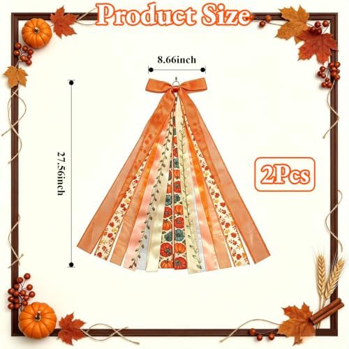 Fall Wreath Sash for Front Door, 2Pcs Orange Maple Leaves Assorted Ribbon Bow, Large Fall Clip-On Wreaths Ribbon Bundle for Thanksgiving Autumn Party Decor - Image 5