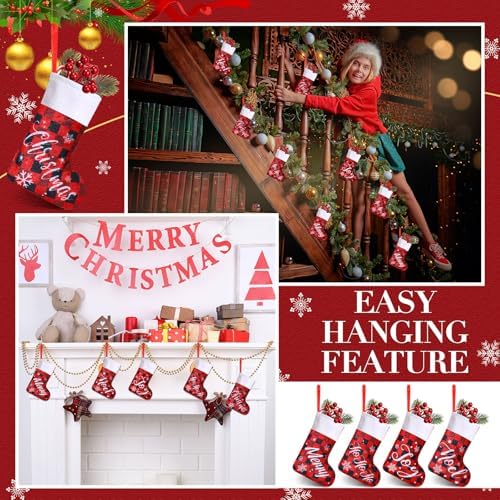 50 Pcs Mini Christmas Stocking Bulk 7" Buffalo Plaid, Red, Word - Image 4