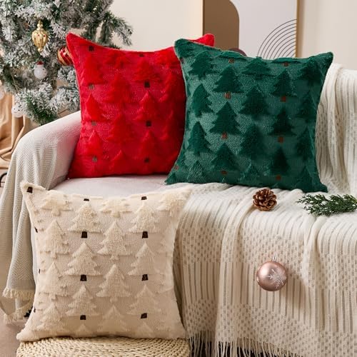 Allorry Christmas Pillow Covers 20x20 inch Set of 2 Christmas Decorations Soft Plush Faux Fur Wool Green Christmas Tree Throw Pillow Cases Winter Holiday Decor for Sofa Living Room PT-012P20 - Image 5