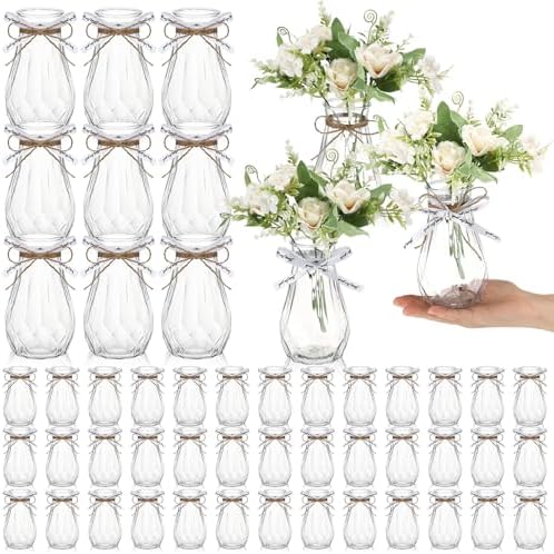 Bokon Small Plastic Bud Vases Bulk with Ribbon for Wedding, Clear, 48 Packs by Bokon