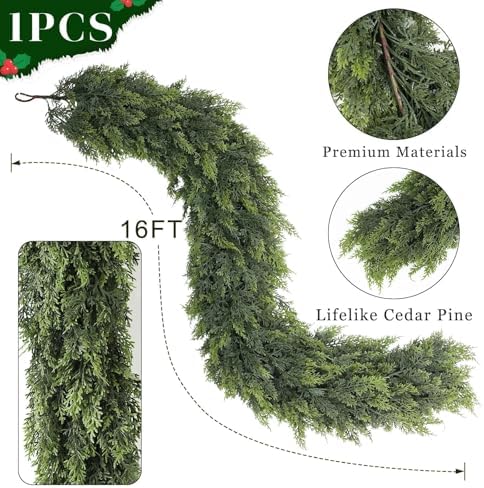 16FT 1Pcs Artificial Christmas Cedar Garlands for Stairs Railing Decoration - Image 5