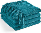 Chenille Throw Blanket for Couch 60" x 80" Twin, Teal by LONGCREATE