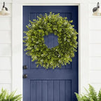 28'' Large Boxwood Wreath for Front Door Porch Window Artificial Boxwood Leaves with White Seed Greenery Outdoor Indoor Wreath for Home Farmhouse Wall Decor Spring Summer Fall All Seasons (Green) - Image 3