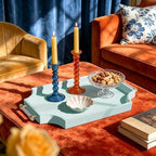 22.6'' × 13'' Coffee Table Tray Shagreen Scalloped Decorative Ottoman Tray - Image 3