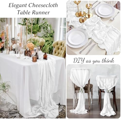 12 Pack White Spring Easter Table Runner 10FT White Cheesecloth Table Runner 21 x 120 inch Boho Gauze Cheese Cloth Table Runners Rustic Sheer Table Runners for Party Wedding Bridal Baby Shower Decor - Image 2