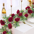 Dolicer 4Pcs 26Ft Artificial Eucalyptus Garlands with Flowers - 8 Roses, Faux Floral Greenery Garlands Fake Flowers Vines for Wedding Table Centerpieces Arch Party Ceremony Backdrop Decor (Red) - Image 2