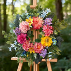 Spring Wreaths for Front Door, 24 Inch Spring Door Wreath with Yellow Dahlia,Pink Hydrangea Dahlia Peony Flower Wreath for All Season Outside Indoor Outdoor Home Porch Wall Decor - Image 6