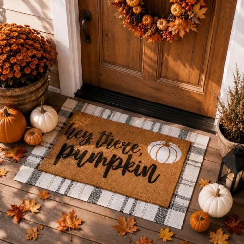 Drydiet 2 Pcs Fall Layered Doormats Neutral Fall Pumpkin Coir Welcome Mat by Drydiet