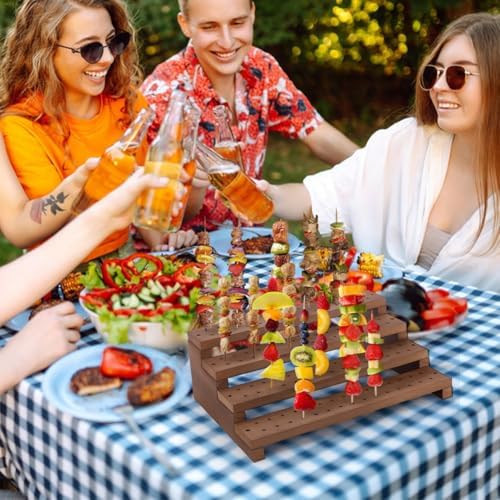 PH PandaHall 4-Tier Wooden Food Skewer Display Stand, 120 Holes Fruit Kabobs Skewers Display Board Catering Supplies Clay Perfume Jewelry Rack for Appetizers Cocktail Parties Picnic, 13.8x9.5x4.7inch - Image 5