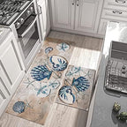 Nautical Kitchen Rugs Set 2 Piece,Ocean Theme Seashell Decorative Rugs for Kitchen, Tropical Beach Low-Profile Floor Mats Decorations for Home Kitchen (17"x48"+17"x30") - Image 4