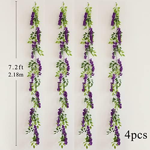 dallisten Wisteria Artificial Flowers Garland, 4Pcs 7.2Ft/Piece Silk Fake Wisteria Vine Kit, Hanging Flower for House Outdoor Garden Ceremony Outside Wedding Arch Floral Decor (4, Purple) - Image 4