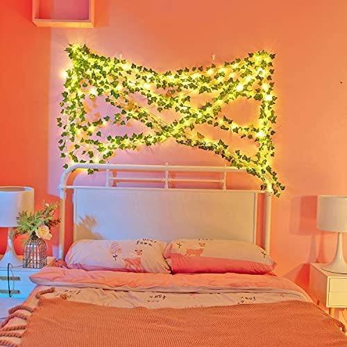Naidiler 12 Pcs Artificial Ivy Garland Fake Vines with 65 Ft Lights String (200 LED) Decor Faux Green Hanging Plant Greenery for Wall Party Wedding Room Home Kitchen Indoor & Outdoor Decoration - Image 3