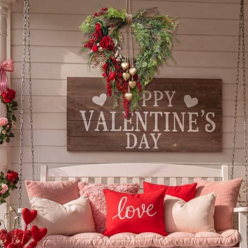Suncalla Vintage Spring Wreath 14'' Heart Wreath with 3D Heart Ornaments for Front Door 24'' Long Window Porch Home Wedding Festival Celebration Wall Decorations - Image 5