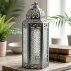 Vela Lanterns Decorative Indoor Moroccan Candle Holder, Silver, M, 2-Pack - Image 2
