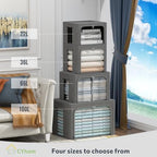 CYhom Clothes Storage Bins Box - Linen Fabric Foldable Stackable Container Organizer Set with Clear Window & Carry Handles & Metal Frame (Dark Gray, Medium-36L) - Image 3
