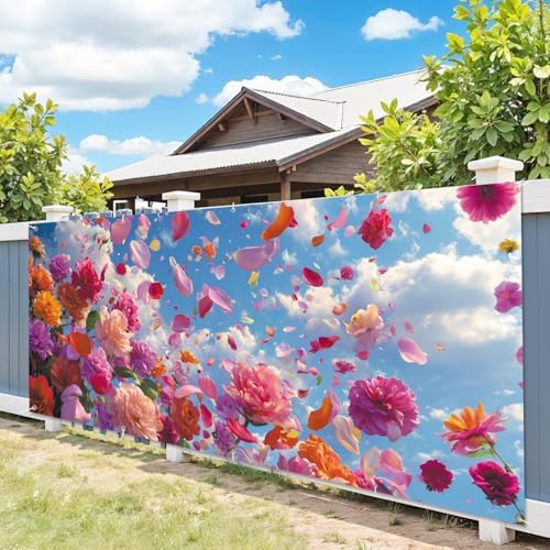 7 * 16FT Summer Garage Door Cover Decorations Sunset Palm Trees Garage Door Banner for Outdoor Indoor Summer Party Photography Backdrop (spring flower, 7 * 16 ft) - Image 5