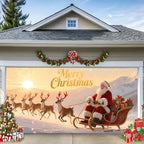 Christmas Garage Door Banner Cover – Santa Claus Sleigh & Reindeer Outdoor Holiday Mural, Large Waterproof Reusable Xmas Garage Decoration Backdrop for Party Décor,16 x 7ft/4.8 x 2.1m by TTCHANG