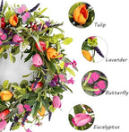 24" Wreaths for Front Door, Wreath with Tulip Wreath, Butterfly, Lavender and Eucalyptus, Vivid Artificial Floral for Wall Window Farmhouse Party Holiday Home Décor - Image 3