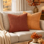 MIULEE Euro Sham Fall Decorative Throw Pillow Covers 22x22 Rust Corduroy - Image 2