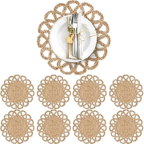 13.8" Set of 8 Corn Husk Woven Round Placemats by DaiVuCrafts by DaiVuCrafts