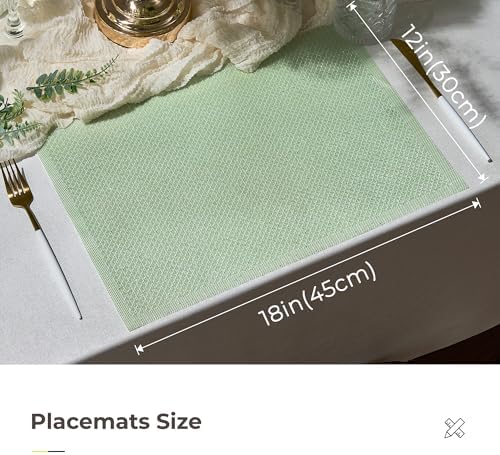 Leetaltree Woven Vinyl Placemats Set of 24, Crisp Green Sequin - Image 4